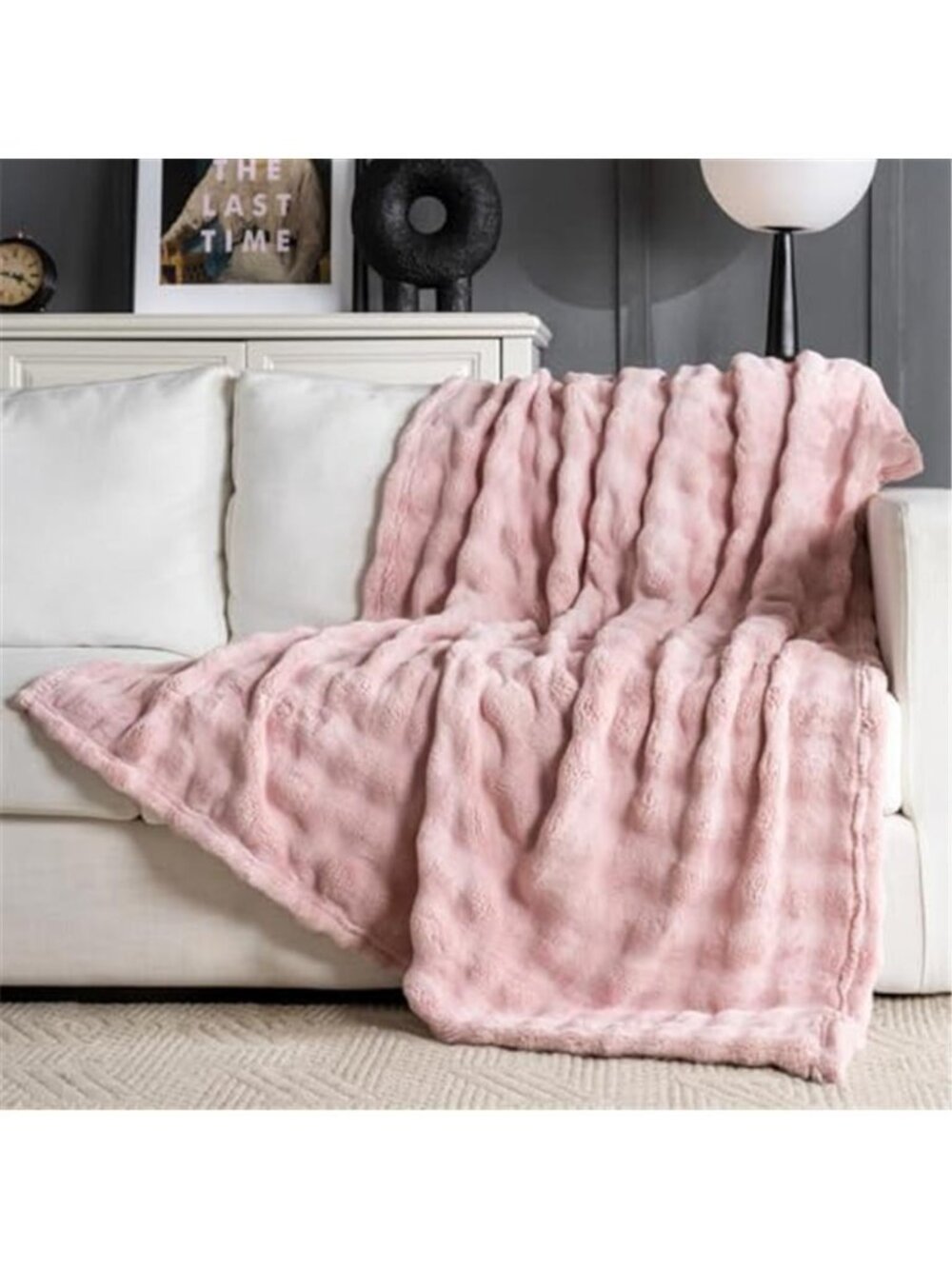 Pink Faux Fur Throw Blanket Fluffy 3D Bubble Fleece Plush Sofa Couch Bed Decor